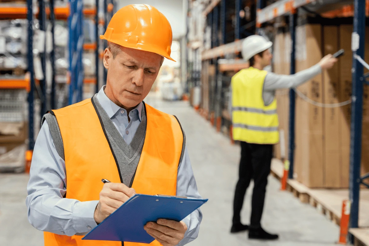 Man with helmet working logistic